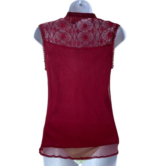 Silk Lace Sleeveless Top Forever 21 Burgundy Size Small - Picture 3 of 5
